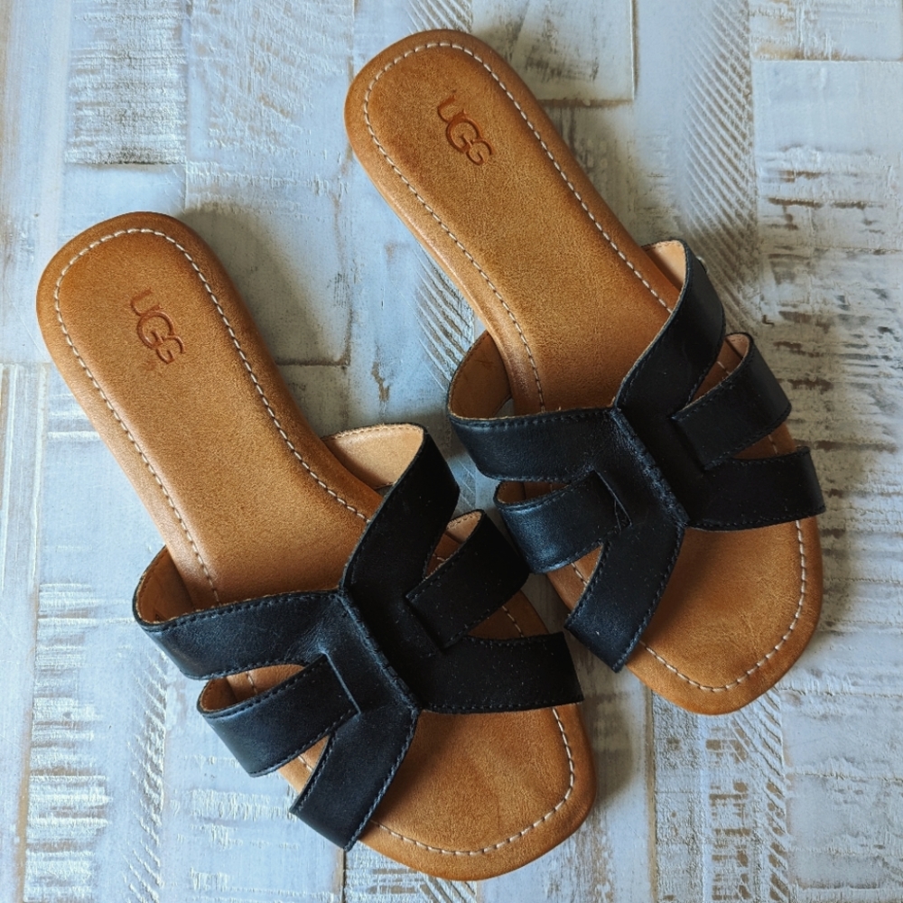 UGG Teague Leather Slide Sandals, Size 7.5